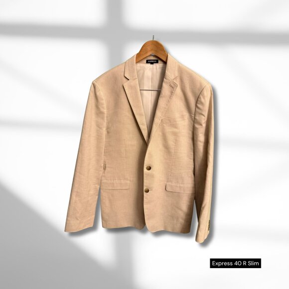 Express Beige Slim Fit Suit Jacket, Size 40R – Classic Style for Any Occasion